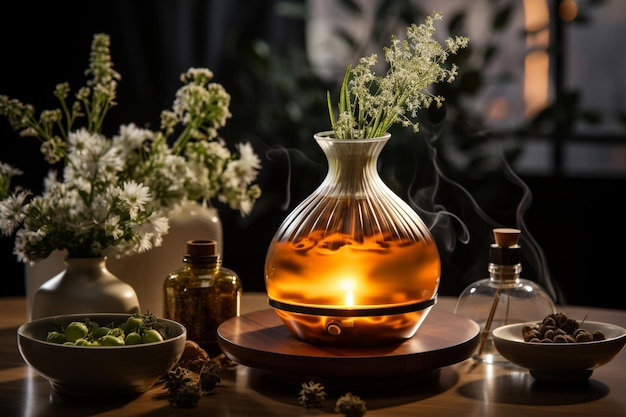 Stilleven met een aroma-diffuser om de lucht te bevochtigen