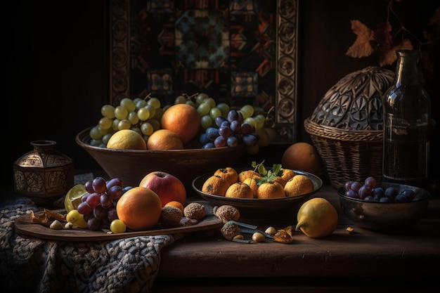Stilleven met fruit op een houten achtergrond Selectieve focus
