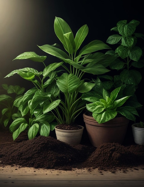 Stilleven van verschillende planten op aardebehang