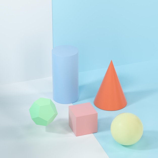 Stillevenpresentatie van geometrische objecten 3D-rendering