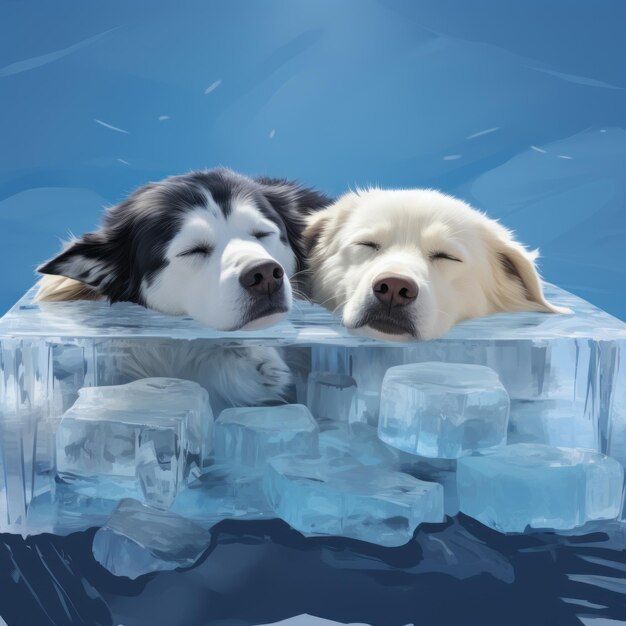 Photo stillness beneath the depths slumbering arctic canines captured in two crystal ice blocks by tina s