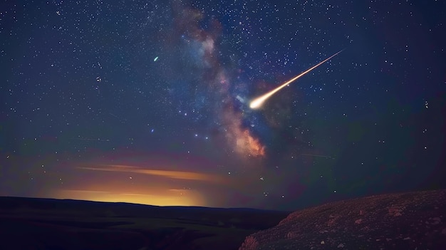 Foto nel silenzio della notte si assiste alla vista mozzafiato di un meteorite che corre attraverso il