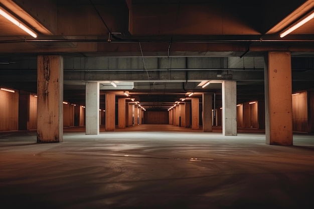 Stilte in de metro, ondergrondse parkeerplaats, leegte.