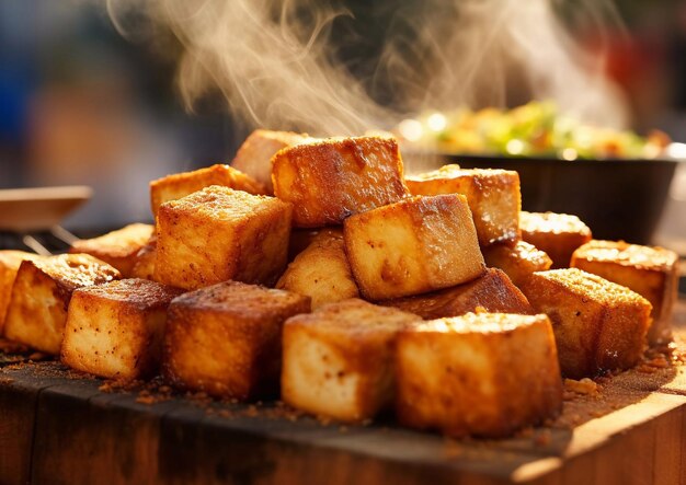 Stinky smelly tofu with steam on street food marketAi Generative