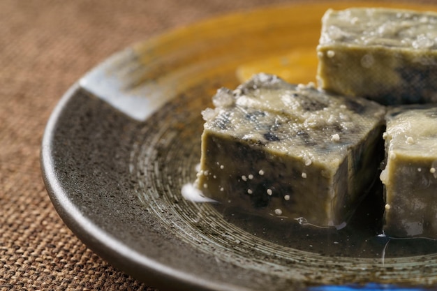 Stinky tofu curd in a porcelain plate