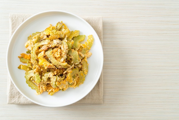 Stir Fried Bitter Gourd with Egg on plate