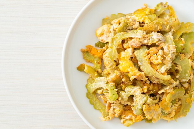 Stir Fried Bitter Gourd with Egg on plate