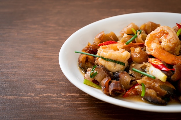 Stir-Fried Braised Sea Cucumber with Shrimps - Asian food style