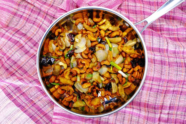 Stir fried cashew nuts and chicken with hot chili pepper