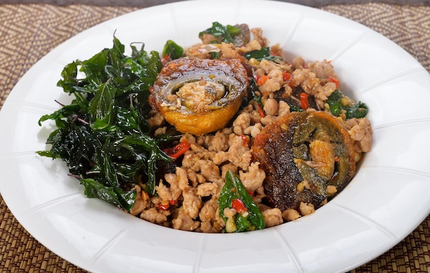 Stir Fried Century Egg with Crispy Basil