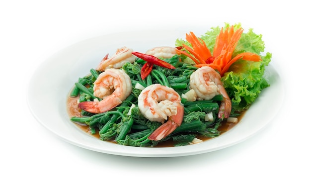 Stir Fried Chayote leaf with Shrimp in Oyster Sauce Decorate