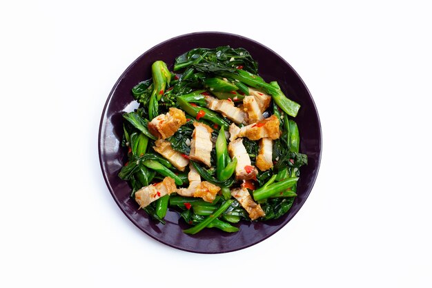 Stir fried chinese kale with crispy pork belly