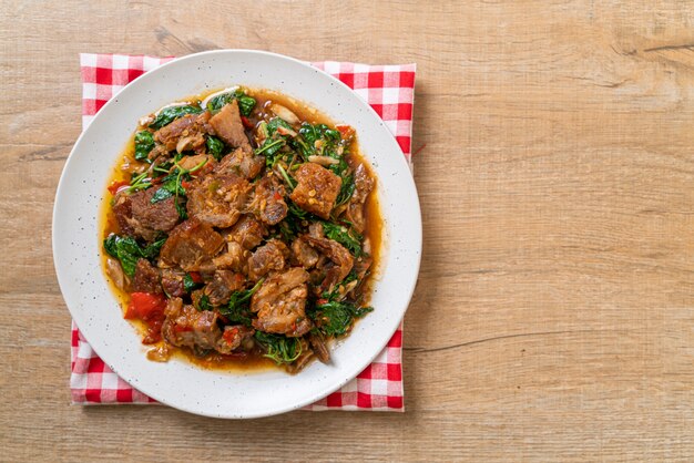 stir-fried crispy pork belly and basil