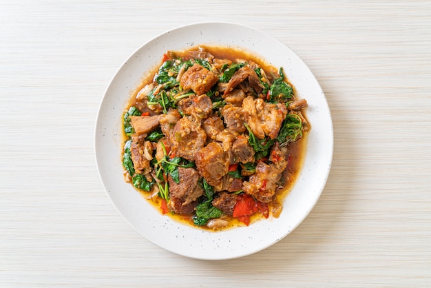 stir-fried crispy pork belly and basil