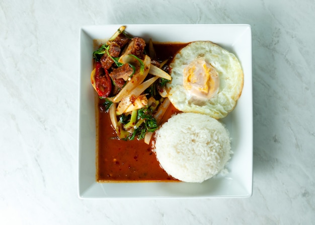 Stir Fried Crispy Pork and Chili Paste with Rice , Thai Food