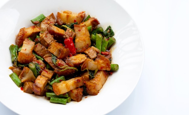 Stir fried crispy pork with holy basil