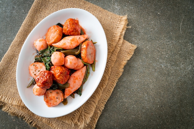 Stir Fried Fish Balls with Yentafo Sauce - Asian food style