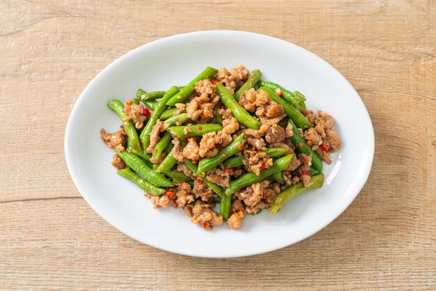 stir-fried french bean or green bean with minced pork - Asian food style