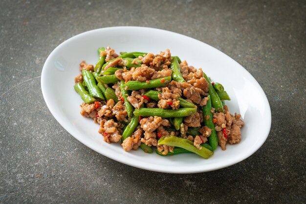 stir-fried french bean or green bean with minced pork - Asian food style