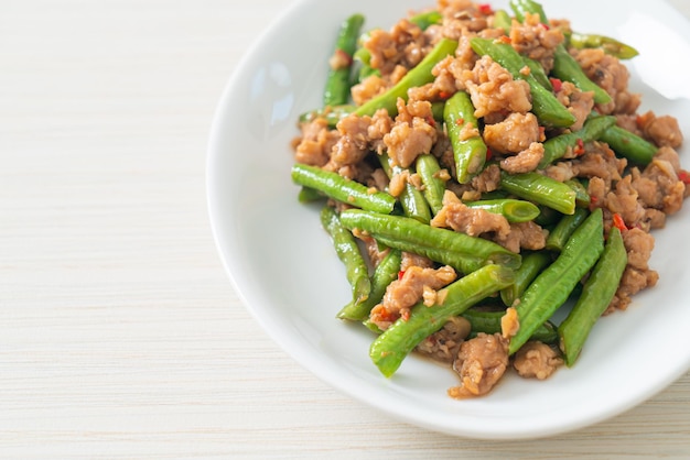 stir-fried french bean or green bean with minced pork - Asian food style