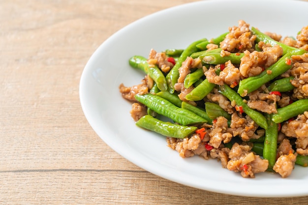 stir-fried french bean or green bean with minced pork - Asian food style