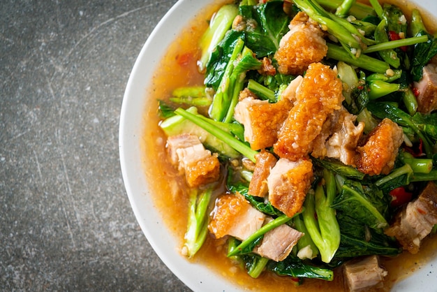 Stir-fried kale vegetable with crispy pork - Asian food style