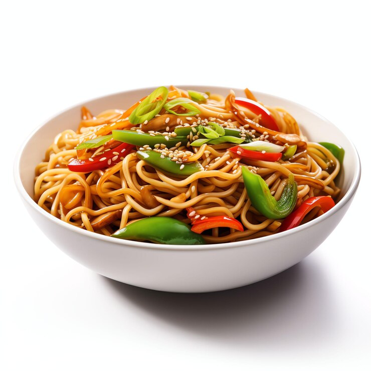a stir fried noodles studio light isolated on white background