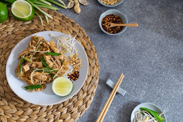 Stir fried pad thai noodles, top view