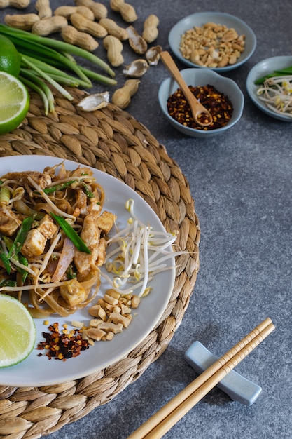 Stir fried pad thai noodles, top view