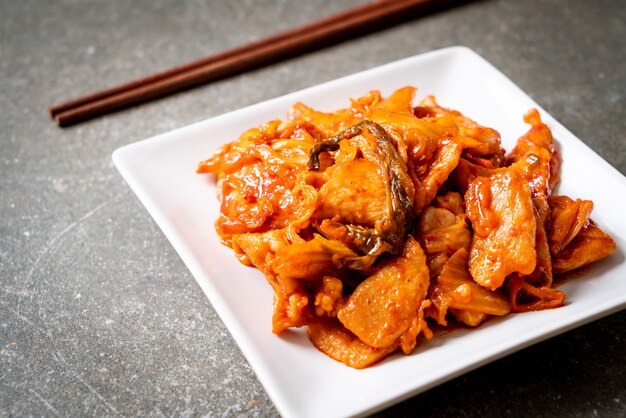 stir-fried pork with kimchi - korean food style