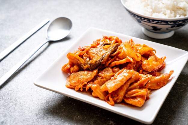 stir-fried pork with kimchi - korean food style