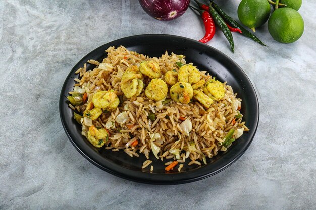 Stir fried rice with prawns