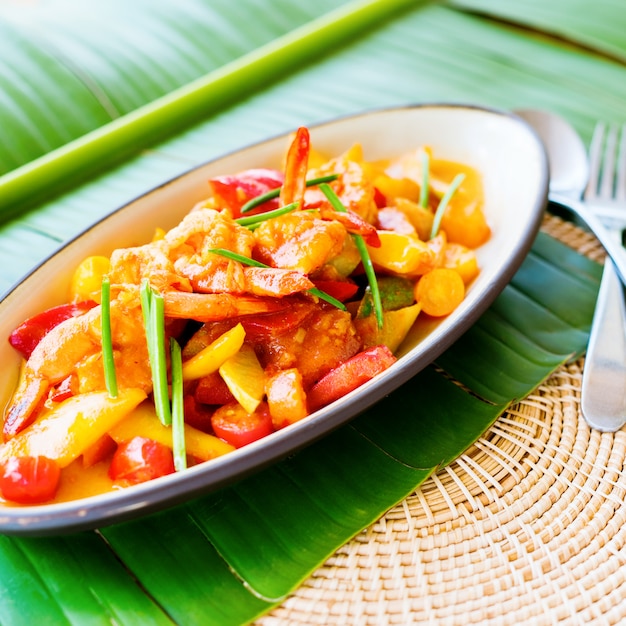 Stir fried shrimp Sweet and Sour sauce Banana Leaf