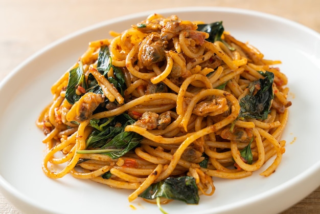 Stir Fried Spaghetti with Clam and Chilli Paste - Fusion food style