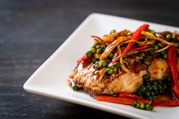 stir-fried spicy and herb with grouper fish fillet