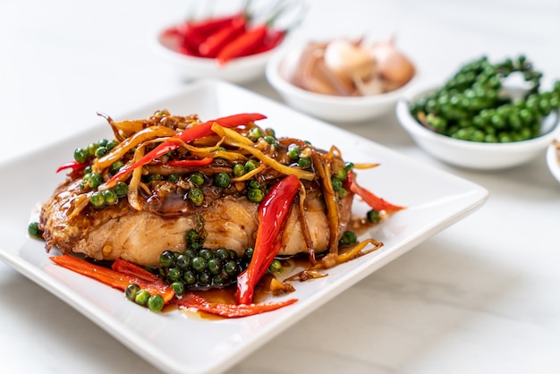 stir-fried spicy and herb with grouper fish fillet 