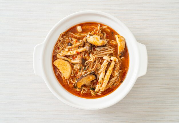 Stir-fried Spicy Mushroom with Tom Yum Soup - Vegan and Vegetarian food style