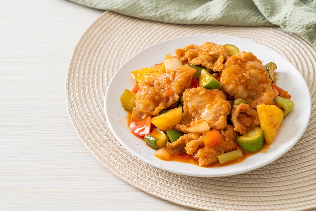 Stir fried sweet and sour sauce with pork and vegetable