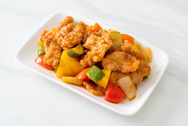 Stir fried sweet and sour sauce with pork and vegetable