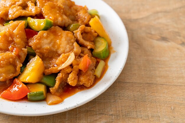 Stir fried sweet and sour sauce with pork and vegetable