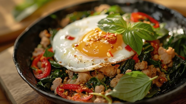 stir fried thai basil with minced pork with fried egg