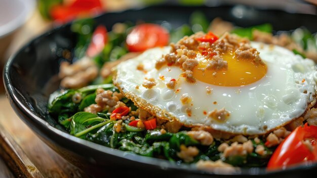 stir fried thai basil with minced pork with fried egg