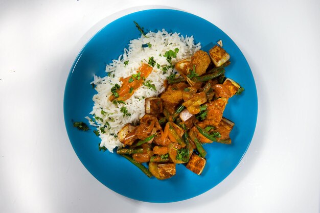 Photo stir fried tofu with spicy sauce healthy and vegan food style