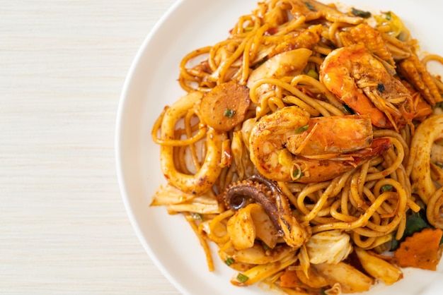 stir fried Tom Yum seafood dried spaghetti - Fusion food style