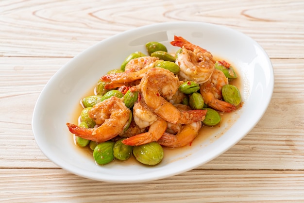 Stir-Fried Twisted Cluster Bean with Shrimp - Thai food style