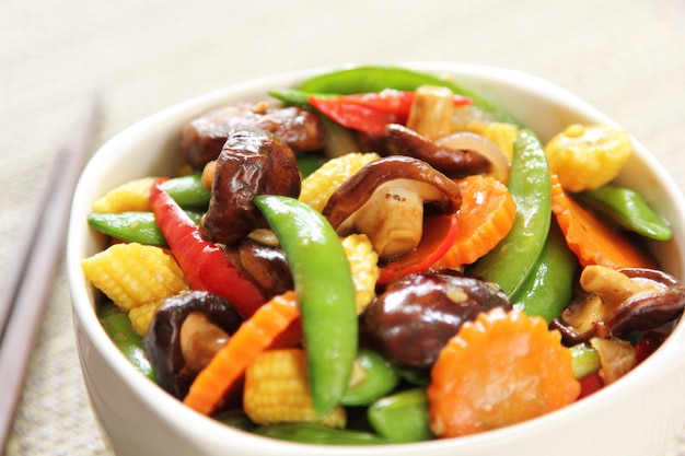 Stir Fried Vegetables with Mushroom on Rice