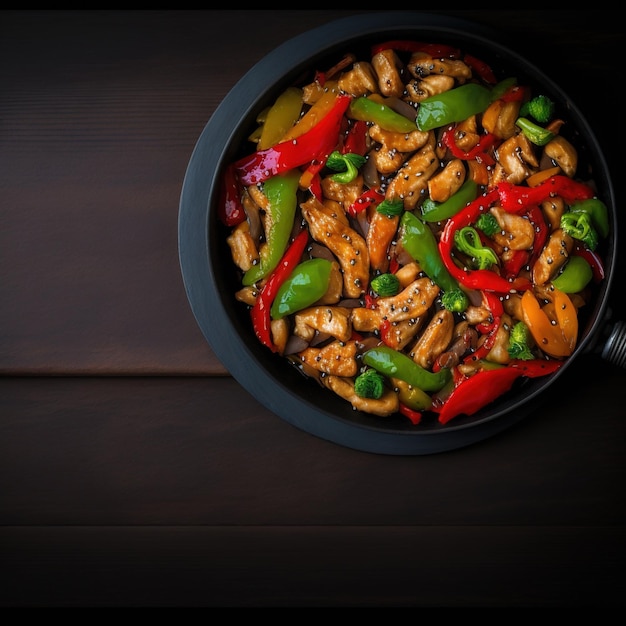 Stir fry chicken sweet peppers and green onion Asian cuisine AI