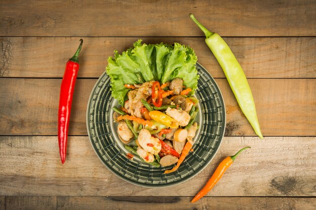 Stir fry chicken, sweet peppers 