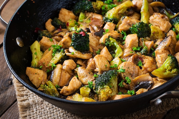 Stir fry chicken with  broccoli and mushrooms - Chinese food