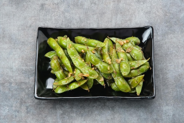 Stir Fry Edamame with garlic and chilli powder